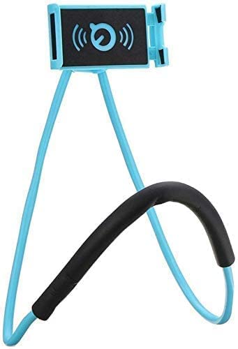 Faung Universal Smart Mobile Phone Stands,360 Rotating Hanging on Neck Cell Phone Mobile Mount Holder, Multiple Functions Flexible Lazy Bracket (Blue)