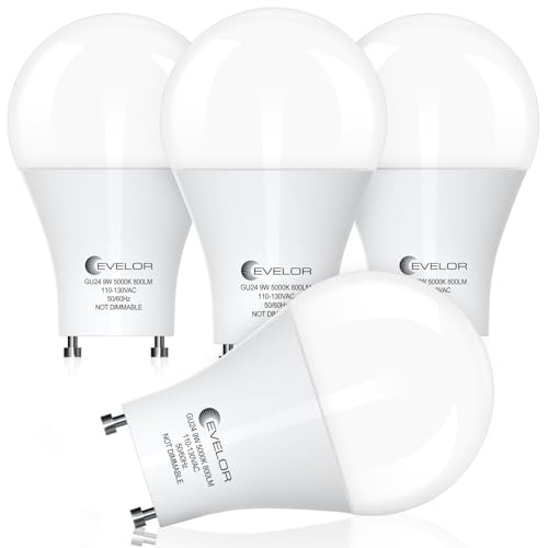 evelor GU24 LED Light Bulbs,60 Watt Equivalent,Daylight White 5000K,4 Packs