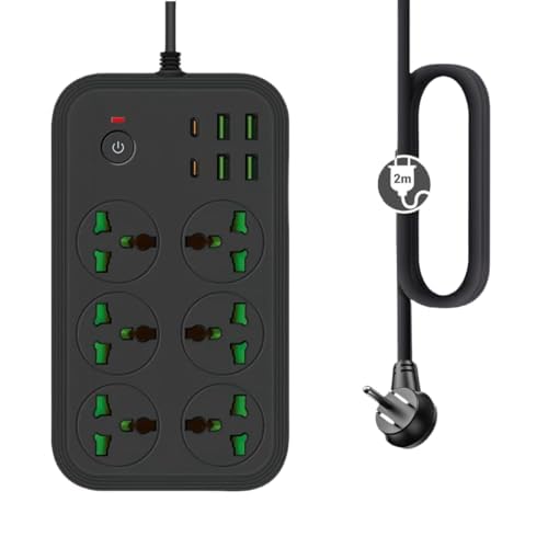 12 in 1 Power Strip with USB C, Universal Extension Cord with 6 Wide AC Outlets and 4 USB Ports, 110-240v, Max 3000w, Wall Mount International Plug