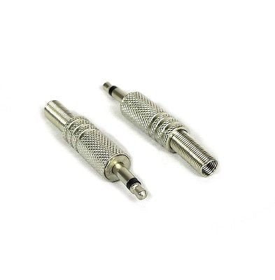 CESS 3.5mm TS Mono Male Plug, Nickel Metal Solder Audio Connector with Spring Relief, Repair Jack, 5 Pack