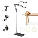 Floor Overhead Phone Mount with Ring Light for Filming, TikTok, Live Stream, LED Selfie Light Phone Tripod Stand for Content Creators, Compatible