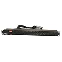 Quest Manufacturing Horizontal Rack Mount Surge Strip, 12 Outlets, 120V/15A, 1 Unit, 19", Black (HPS-E12P)