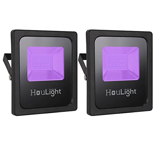 UV LED Black Light, 2-Pack HouLight High Power 10W LED Blacklight for Blacklight Party Supplies, Neon Glow, Glow in The Dark, Birthdays, Blacklights