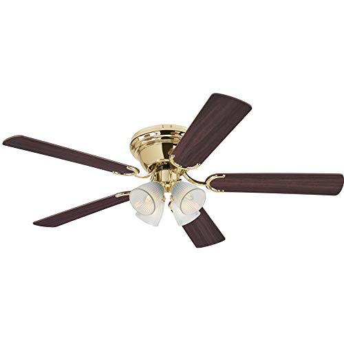 Ciata Lighting 52 Inch Contempora IV Polished Brass Finish Indoor Ceiling Fan with Dimmable LED Light Fixture in Clear Ribbed Glass with Reversible