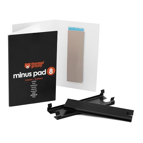 Thermal Grizzly NVMe M.2 SSD Cooler - Including 2X Matching Minus Pad 8 Thermal Pads - Compatible with Various Manufacturers Like Samsung, Kingston