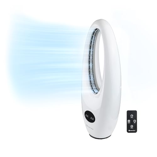 Comfort Zone 28-Inch Oscillating Bladeless Tower Fan with Remote Control, 3 Speeds, 70° Oscillation, Portable Tower Fan with 9-Hour Timer & LED