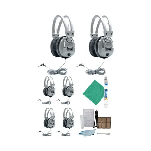 Hamilton Buhl SC-7V SchoolMate Deluxe Headphones (6-Pack) Bundle with Universal Cleaning Kit and Camera Accessory Kit (8 Items)