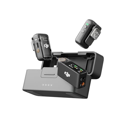 DJI Mic 2 (2 TX + 1 RX + Charging Case), Wireless Lavalier Microphone, Intelligent Noise Cancelling, 32-bit Float Internal Recording, 820 ft.(250m)