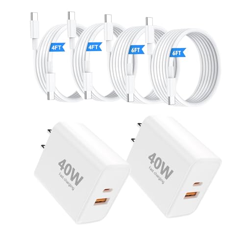 USB C Charger Block, 40W USB-C & USB-A Port Charger Block with 6FT & 4FT USB C Cable for i Phone 17/17 Pro/17 Pro Max/16/16 Plus/16 Pro Max/15/15