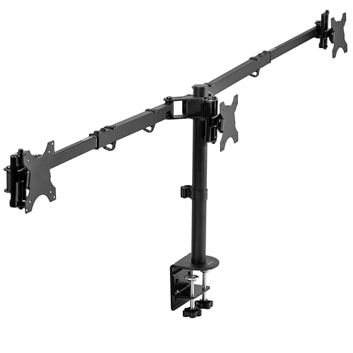 VIVO Premium Triple Monitor Desk Mount for 3 Screens up to 22 lbs, Fits up to 38 inch Ultrawides on Center Bracket, Adjustable Telescoping Arms, Flush