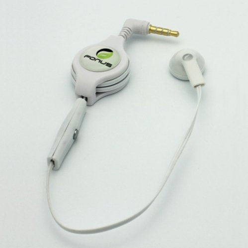 White Retractable 3.5mm Mono Handsfree Headset Earphone Single Earbud with Microphone for AT&T Samsung Galaxy S3 SGH-i747 / Galaxy S4 SGH-I337…