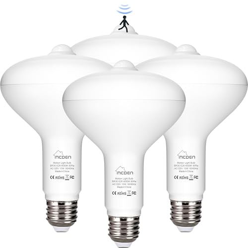 McDen Motion Sensor Light Bulb, BR30 13W Equivalent 100W 6000K Daylight, Indoor Motion Activation Detector Light Bulb, E26 Base Dusk to Dawn Security