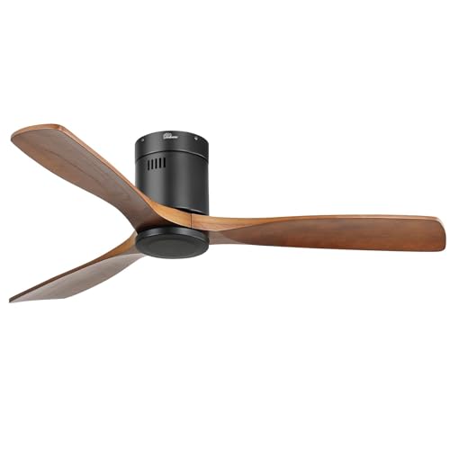 Sofucor 52 Inch Wood Ceiling Fan No Light, Flush Mount, Brown