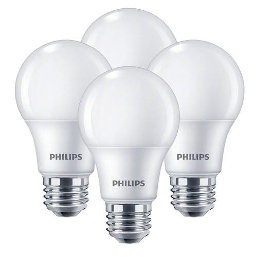 PHILIPS LED Frosted Non-Dimmable A19 Light Bulb - Pack of 4 - EyeComfort Flicker Free - 8.8W = 60W - 800 Lumen - Soft White (2700K) - E26 Base