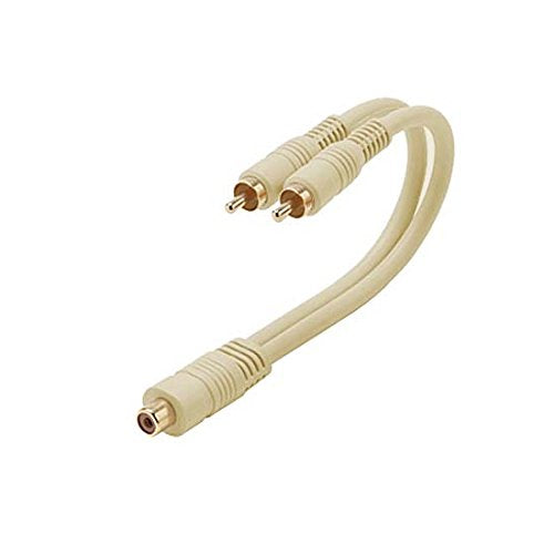 6" Inch RCA Demale to 2 Dual RCA Male Cable Y Adapter Python Gold Splitter Ivory Gold Plate Home Theater Jack Splitter Adapter Fully Molded Heavy Duty