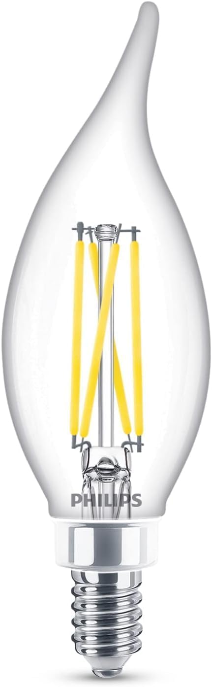 PHILIPS LED 60W BA11 E12 Base 3-Pack Ultra Definition Daylight (5000K) 500 Lumen (5W = 60W) Dimmable Clear Flicker-Free Candelabra Light Bulbs