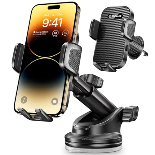 Topmake Car Phone Holder Mount,?2025 Upgrade? 3-in-1 Cell Phone Holder for Car, Dashboard Windshield, Suction Cup Hands-Free Car Phone Stand