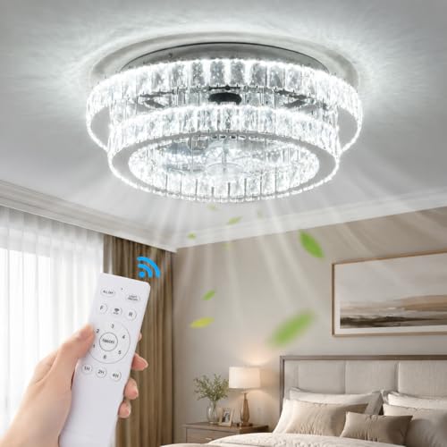 Buudyold Ceiling Fan with Lights and Remote, 20" Chrome Fandelier