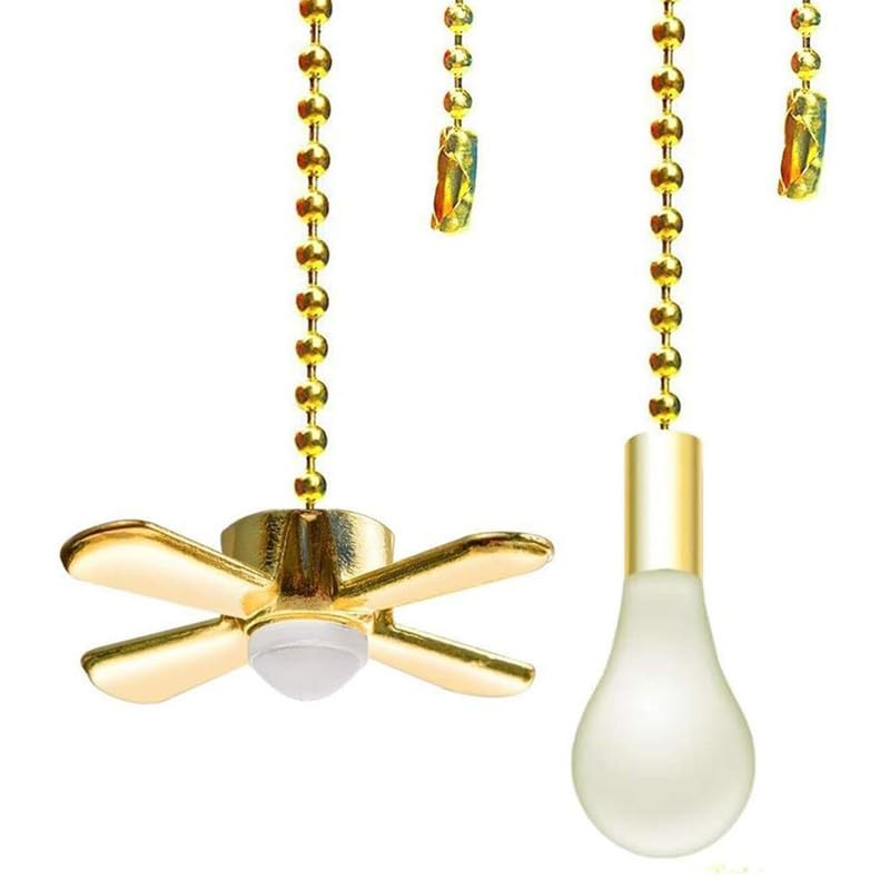 Ceiling Fan Pull Chain, 13.6 Inches Fan Pulls Set with Connector, 2 PCS Beaded Ball Fan Pull Chain- Brass