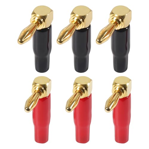 6pcs Right Angle Banana Plugs for Speaker Wire 4mm/0.16inch 90 Degree Right Angle Speaker Cable Connector (3 Red +3 Black)