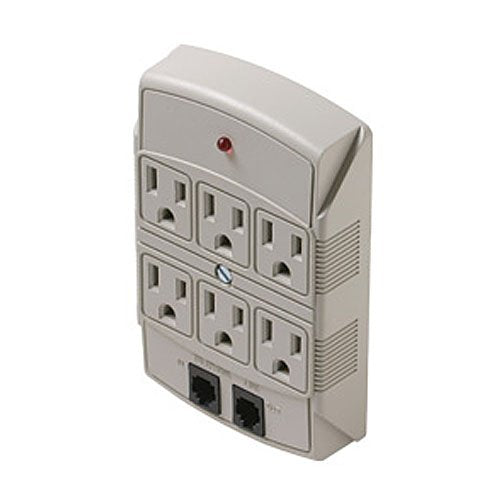 Surge Protector 6-Outlet Wall Mount Phone Modem 420 Joules Tap 120V Power Suppressor Phone Fax Modem Plug-in Wall Surge Protector 3-Line Protection
