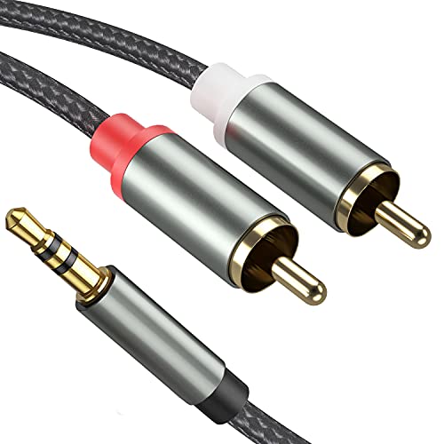 3.5mm to RCA Cable - 3.3FT 2 in 1 Aux Audio Adapter with Nylon Braided Y Splitter - Compatible with iPhone, Smartphones, MP3 Players, Tablets