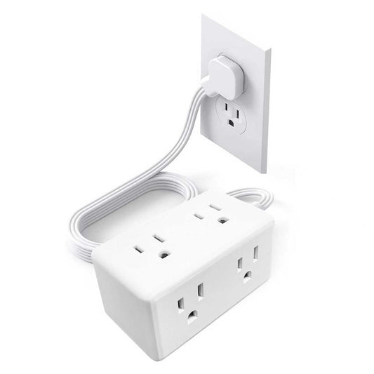 Flat Plug Power Strip, 5Ft Extension Cord with Multiple Outlets, 3 Sided Outlet Extender Charging Station, 6 Outlets Charging Ports, Wall Mount,