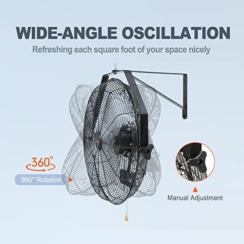 VEVOR 18 Inch Wall Mount Fan, 3-Speed IP44 Waterproof Industrial Fan, Max. 4150 CFM for Outdoor, Commercial, Residential, Greenhouse, Workshop, ETL