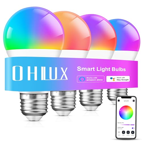 OHLUX Smart WiFi & Bluetooth Alexa Light Bulbs, 10W (100W Equivalent) Color Changing Light Bulbs with Music Sync,Compatible with Alexa Google Home