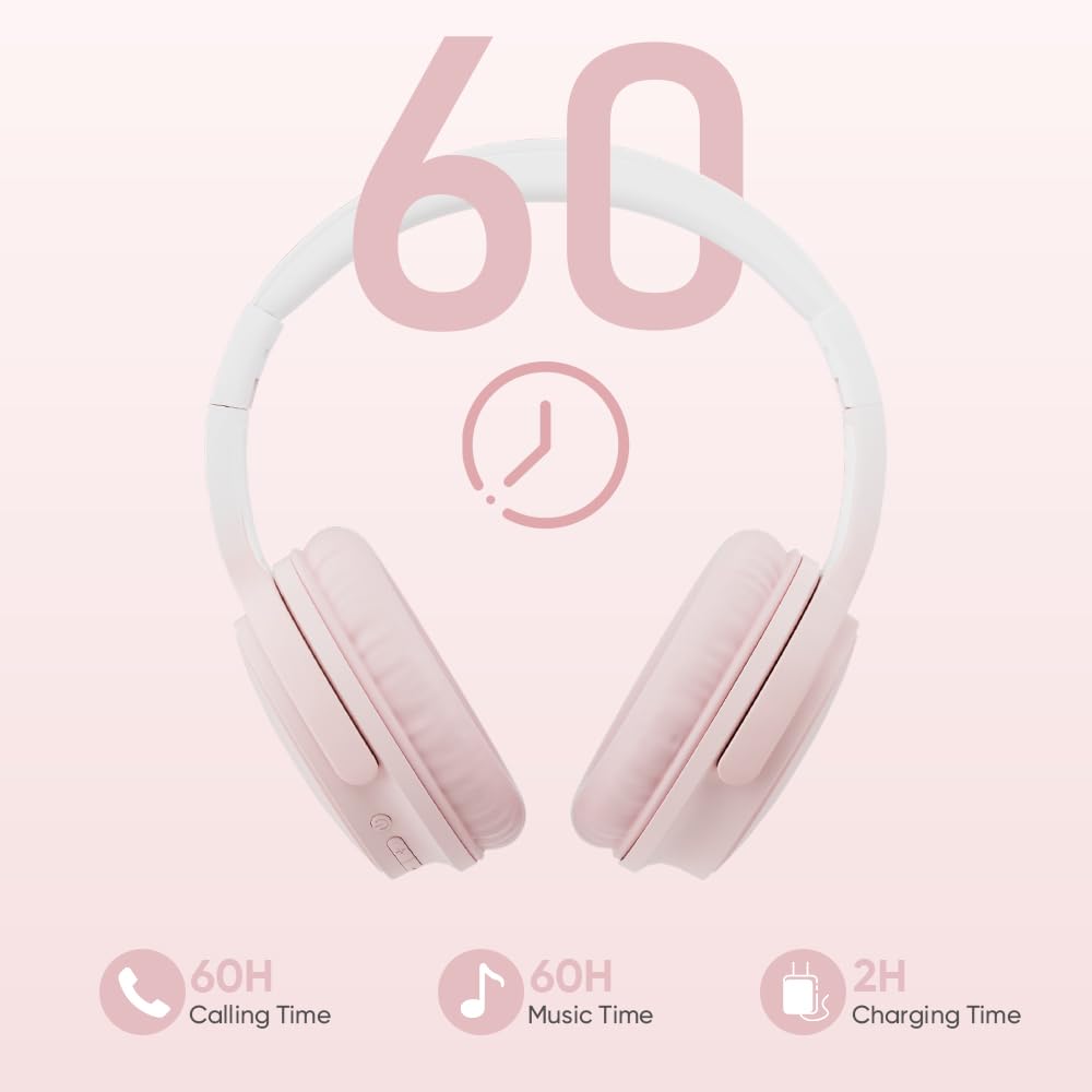 Gankoii Wireless Headphones, Bluetooth Over Ear Headsets with Microphone, Hi-Fi Audio, 60H Playtime, Touch Control, Foldable Lightweight, On-Ear…