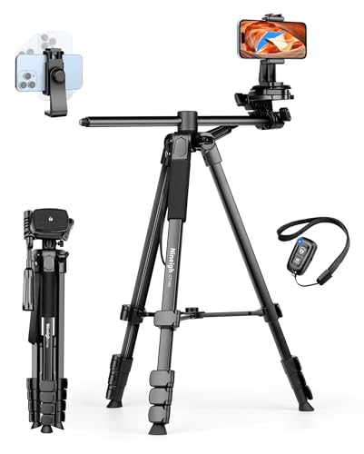 Nineigh 75" Phone Tripod Stand, Overhead Tripod for iPhone with Remote, Portable Horizontal Mount for Video, Live Streaming & Vlogging, Compatible