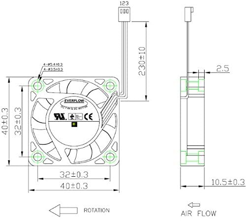 Everflow 12V DC 3 Pin Fans (40x10mm, Med Speed)