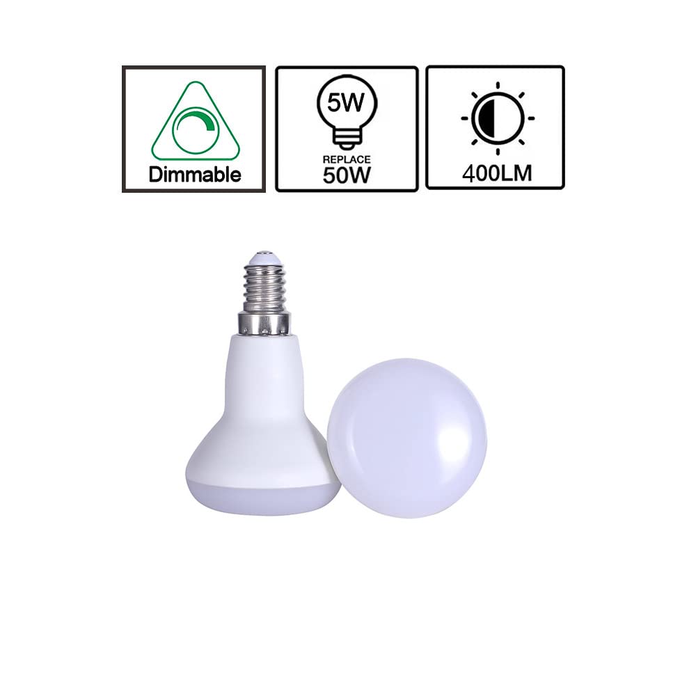 ukzboss R50 E14 Base 5W LED Bulb 6000K 120V Dimmable Replace 50W Reflector Incandescent Bulb (Cool White 6000K)