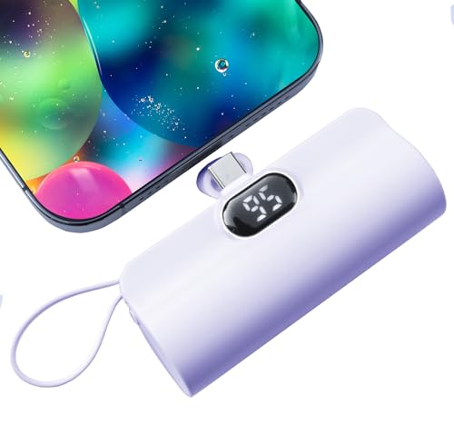 CooLuzer Mini Power Bank,Capsule Power Phone Charger 5500mAh,Portable Charger with Dual USB-C Ports for iPhone 17/16/15/15 plus/15 pro/15 pro