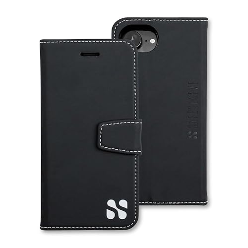 SafeSleeve Wallet Leather Case for iPhone 16e/17e EMF Blocker for Cell Phone with 3 Card Holder & Adjustable Stand - Magnetic Closure, and Magnetic