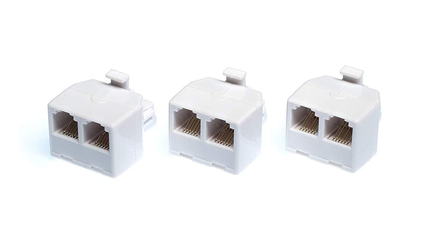 THE CIMPLE CO Duplex Jack Phone Wall Adapter - 3 Pack, White - 2-Way Telephone Splitter (2 Lines) Wall Jack Phone RJ11 Adapter