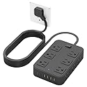 Solidock Flat Plug Power Strip Surge Protector 5 Ft Extension Cord with 12 AC Outlets 6 USB Ports 3 Side Multi Plug Outlet Extender Home Office