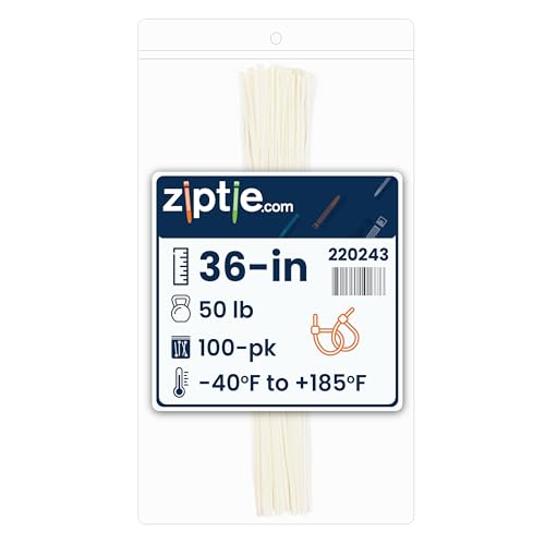 ZipTie.com 36-Inch Natural Nylon Multi-Purpose Zip Ties - 50-lb Tensile Strength Cord Management - UL 21S Listed Tie Wraps - Indoor Multi-Purpose