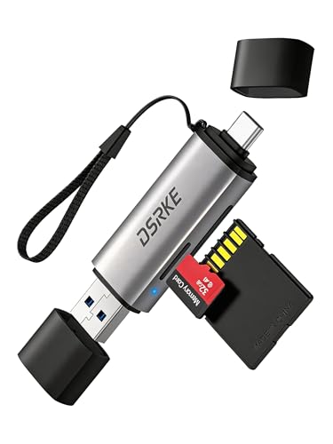 DSRKE SD Card Reader, USB 3.0 & USB C Dual Slots to Micro SD Card Adapter, Memory Card Reader for SD, microSD, SDHC, SDXC | Compatible with iPhone