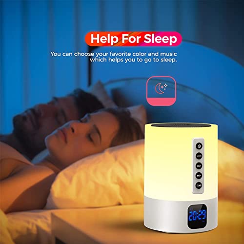 Night Lights Bluetooth Speaker, Hompot Touch Sensor LED Bedside Lamp + Dimmable Warm Light & Color Changing, Bedroom Alarm Clock, MP3 Music Player