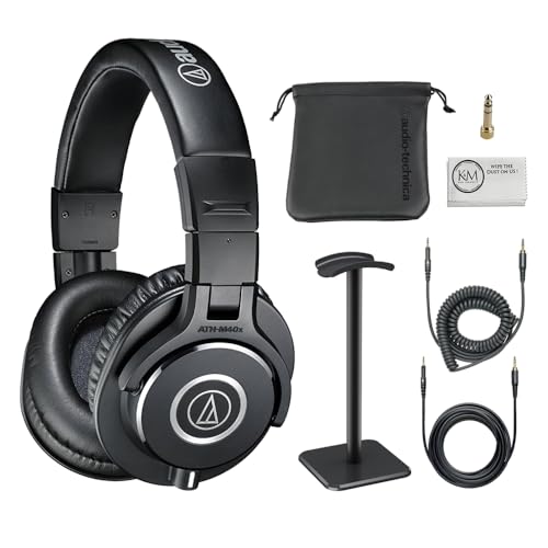 Audio-Technica ATH-M40x Professional Monitor Headphones Bundled with Over The Ear Headphones Stand + Cleaning Cloth (3 Items)