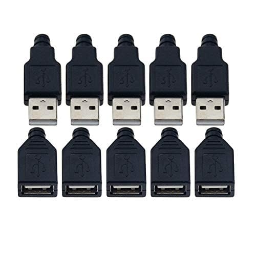 VizGiz 10 Pack USB Plug Replacement 4 PIN Type A Female Male Socket Connector Solder Terminal Repair AWG Wire Cable DIY Kit Jack for Fan LED Strip