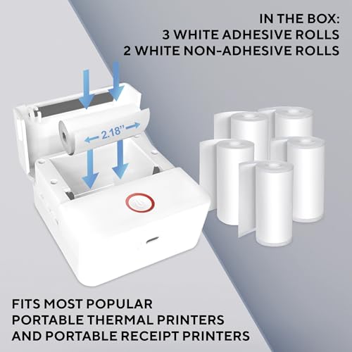 Core Innovations Thermal Printer Paper Bundle - 5 Rolls (3 Self-Adhesive Sticker Rolls + 2 Thermal Paper Rolls) for Wireless Portable Printer, Photos