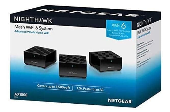 NETGEAR Nighthawk MK63S AX1800 Whole Home Mesh Wi-Fi 6 System with 1.8GBPS Speed, OFDMA Technology, and WPS Security Protocol (Black, 3-Pack, Renewed)