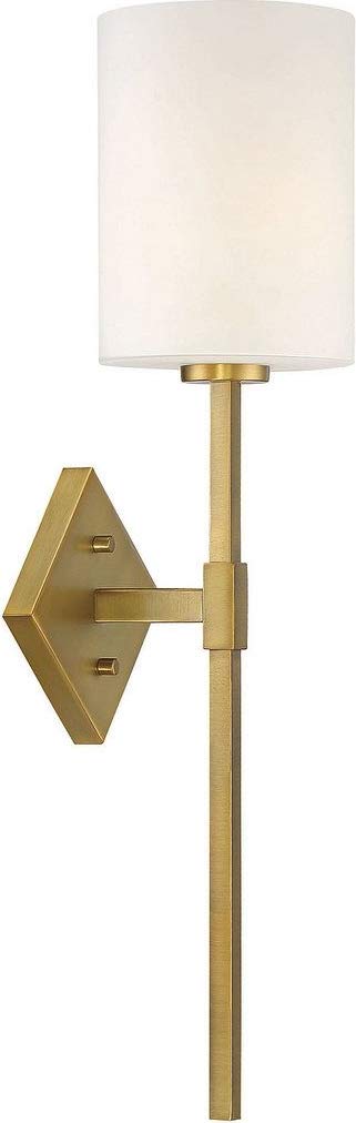 Savoy House 9-0902-1-322 Destin Vintage Mid-Century Modern White Opal Glass Wall Sconce, 1-Light 60 Watt, 25" H x 6" W, Warm Brass