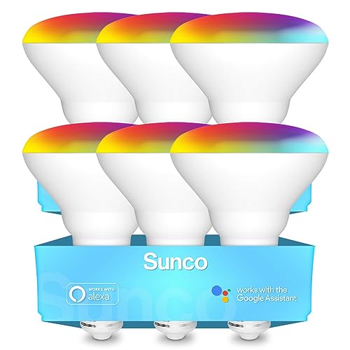 Sunco 6 Pack BR30 Smart LED Bulb Flood Light, WiFi, E26, 650LM, Dimmable