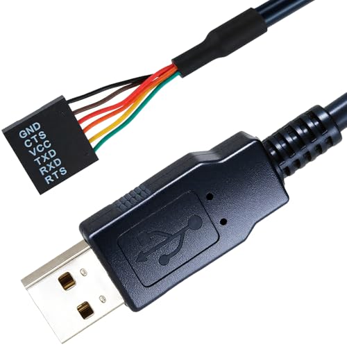 NITOMTYU USB to Serial TTL-232R-3V3 UART Converter Cable TTL 3.3V 6Pin Serial Cable +3.3V TTL Level UART Signals, Compatible with Windows Linux MAC