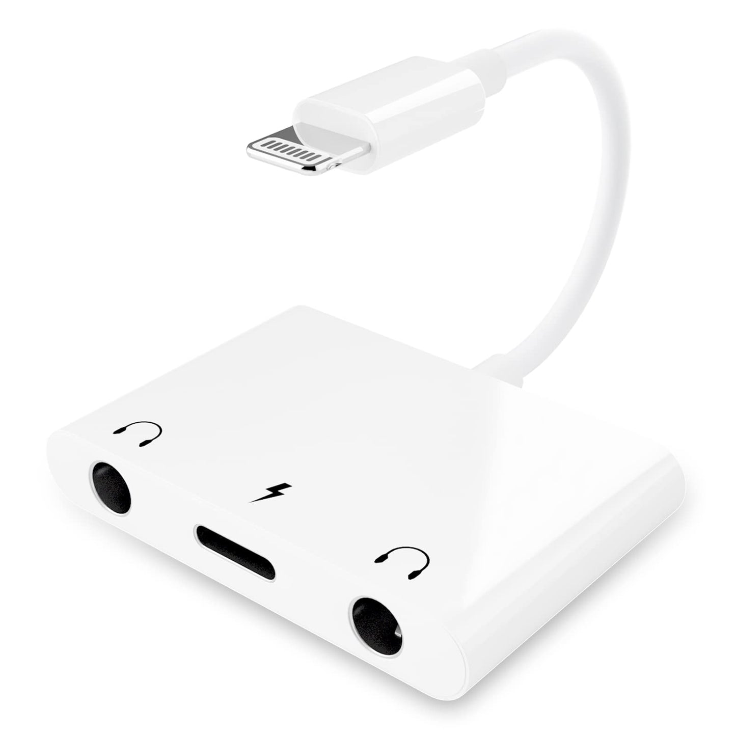 Unitrox 3 in 1 Dual 3.5mm Headphone Jack Adapter - Earphone Jack Audio and Charging Adapter - Headphone Splitter for iPhone 14/13/ 12/11/ X/ 8 - White