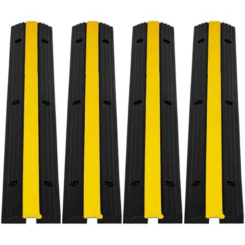 4 Pack of 1 Channel Cable Protector Ramp, Rubber Cable Ramp with 22046 Lbs Load Capacity, Heavy Duty Floor Wire Cord Cover, Driveway Traffic Speed