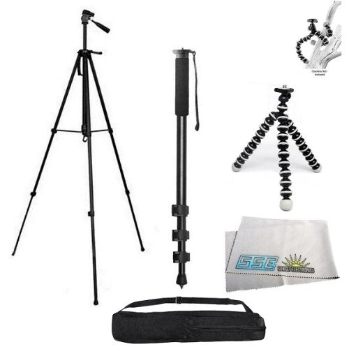 3 Piece Tripod Package for Olympus OM, Pen, SP, C, E Series Cameras. Includes Professional 75" Tripod w/Carrying Case, Monopod, Gripster Tripod.